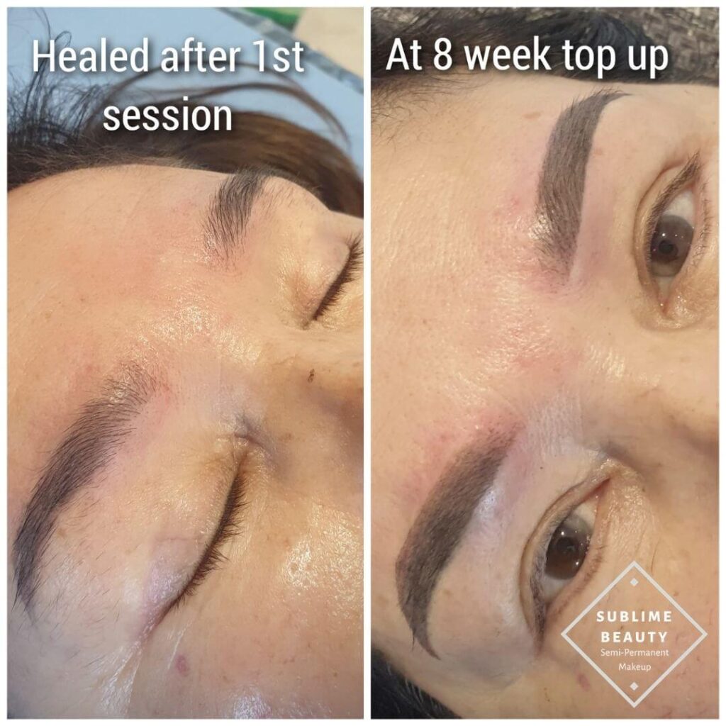 Powder brow before and after healed results and top up